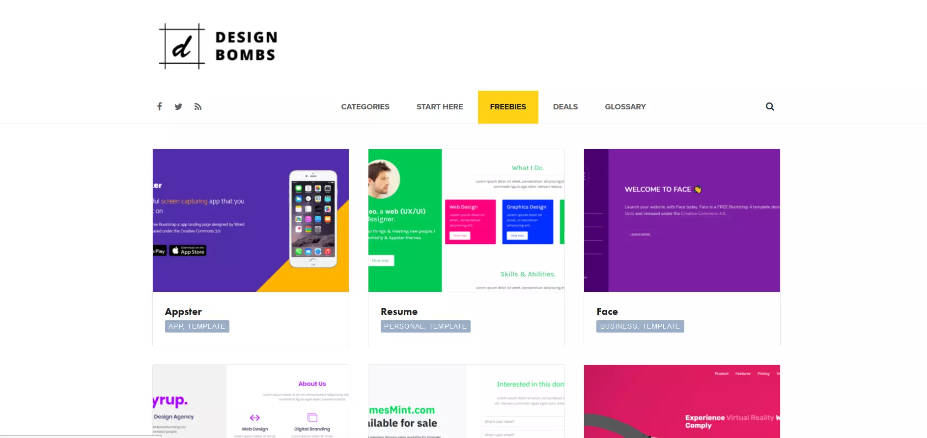 Page with free templates on Design Bombs website Page with free templates on Design Bombs website