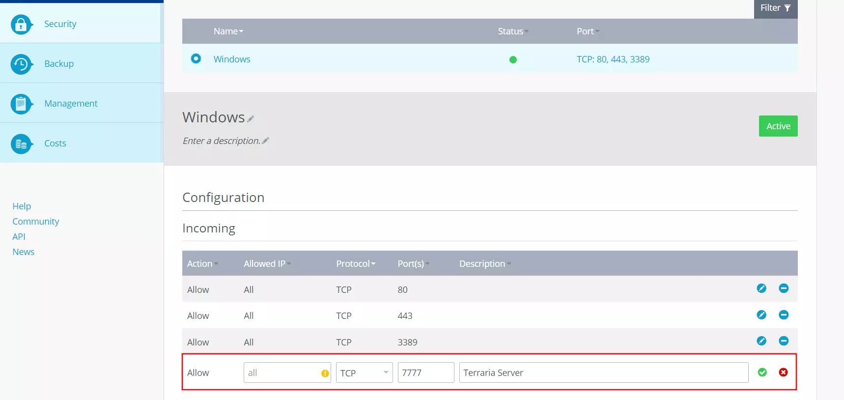 Image: Port sharing in IONOS Cloud Panel