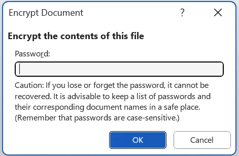Word: Choose a password Image: Word: Choose a password