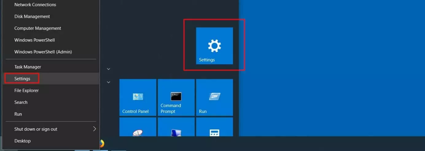 Image: Windows 10: “Settings” tile and menu option
