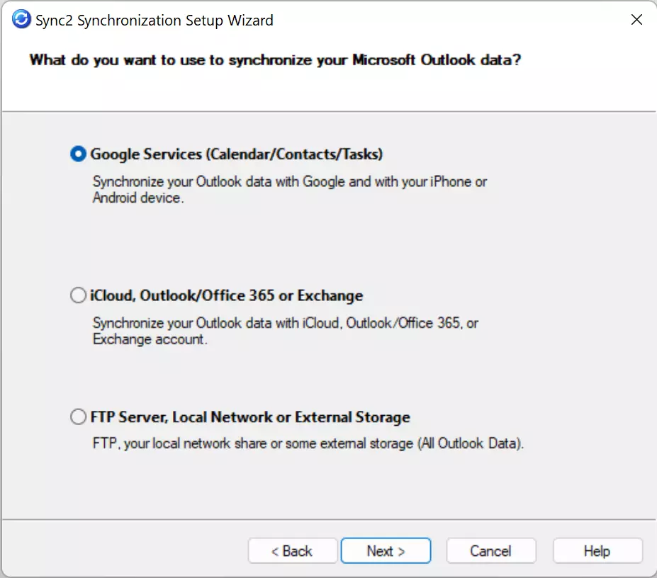 Synchronization options in Sync2 Synchronization Setup Wizard Synchronization options in Sync2 Synchronization Setup Wizard