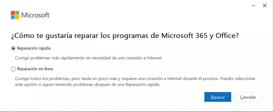 Reparar Outlook en el panel de control Imagen: Reparar Outlook en el panel de control