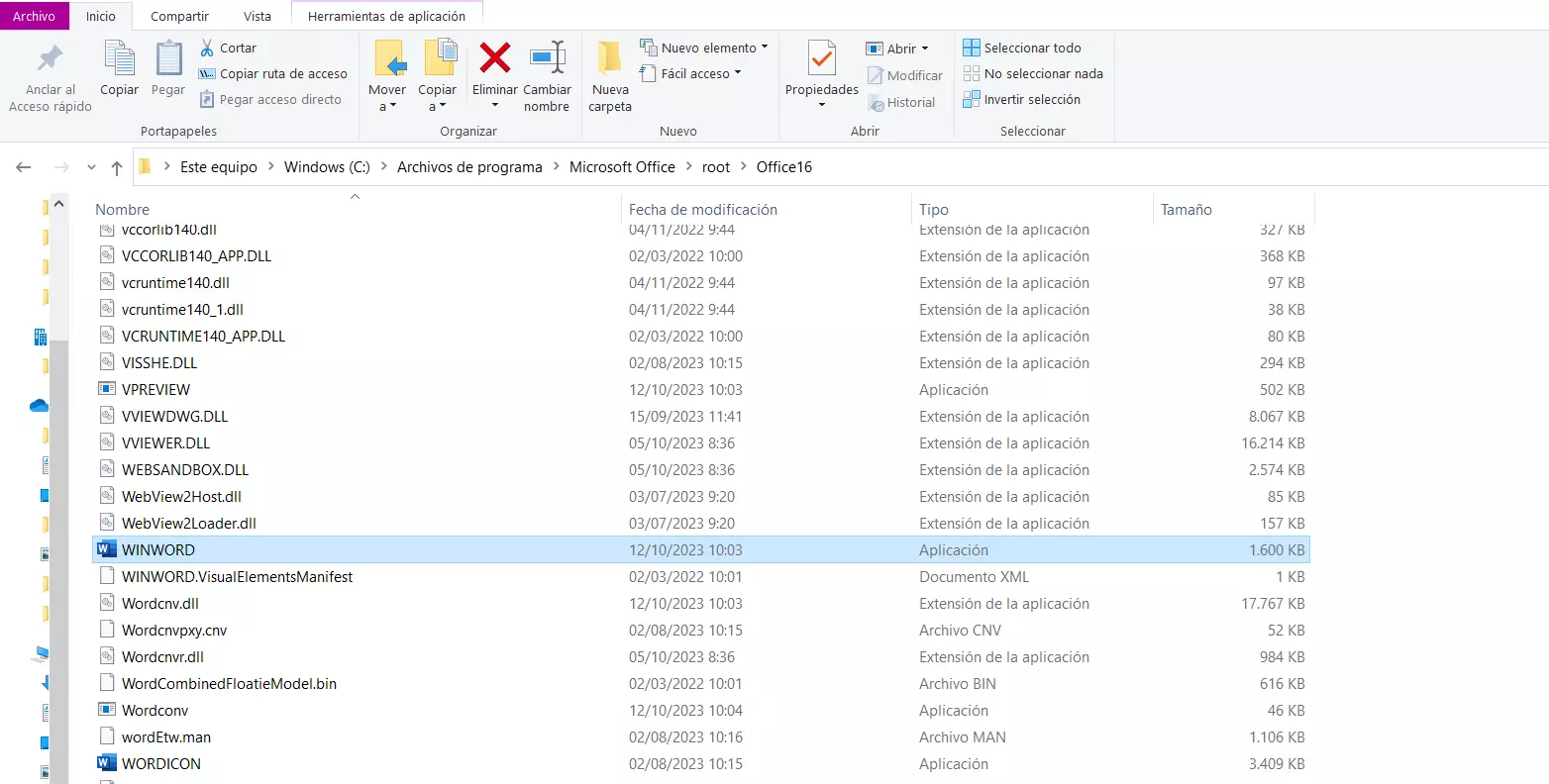 Directorio de Microsoft Office en el Explorador de Windows Directorio de Microsoft Office en el Explorador de Windows