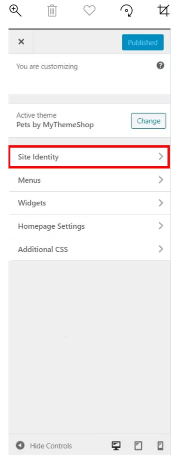 Imagen: Favicón en WordPress: “Site Identity” en el personalizador de WordPress 