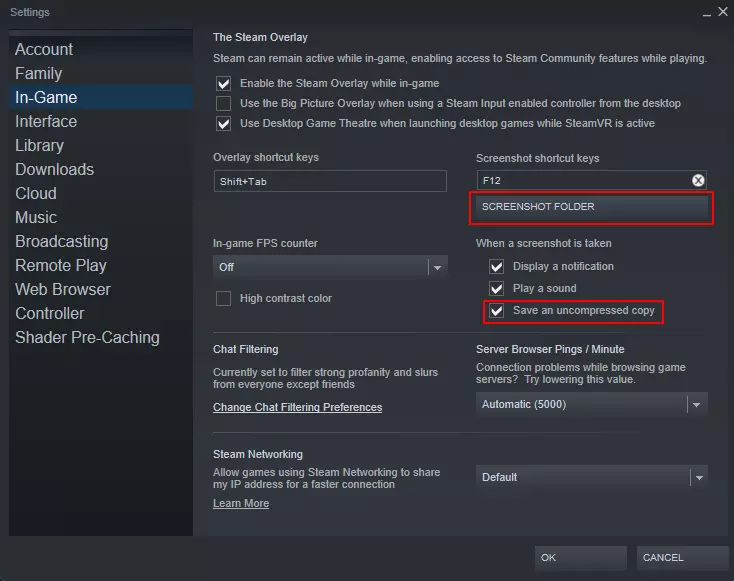 Ajustes de Steam: cambiar carpeta de capturas de pantalla Ajustes de Steam: cambiar carpeta de capturas de pantalla