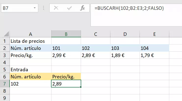 Imagen: Ejemplo de BUSCARH con resultado.