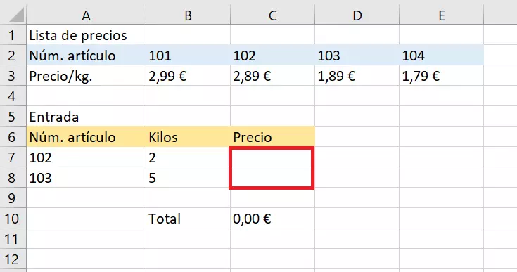 Imagen: BUSCARH: multiplicación de valores.