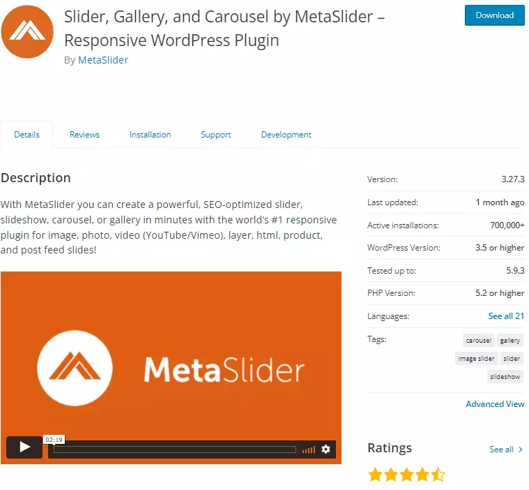Captura de tela do plugin de slider WordPress MetaSlider Imagem: Captura de tela do plugin de slider WordPress MetaSlider
